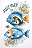 a Blue tang and a clown fish with the words "Just keep swimming" tattoo design idea