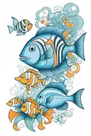 a Blue tang and a clown fish with the words "Just keep swimming" tattoo design idea