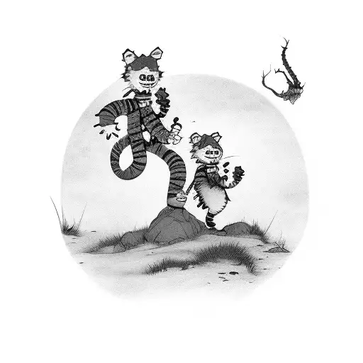calvin and hobbes but they're grown up and scary  tattoo design idea