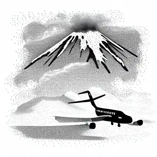  aircraft on the background of the volcano tattoo design idea