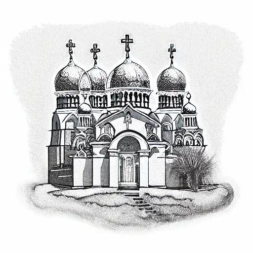 Orthodox church with three domes tattoo design idea