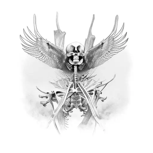 bird skeleton from front tattoo design idea
