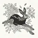 An intricate design of a hare leaping through a field of wildflowers, with a hidden book motif incorporated tattoo design idea