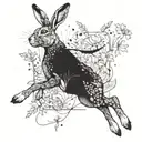 An intricate design of a hare leaping through a field of wildflowers, with a hidden book motif incorporated tattoo design idea