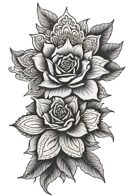 map of Mexico and rose mandala tattoo design idea