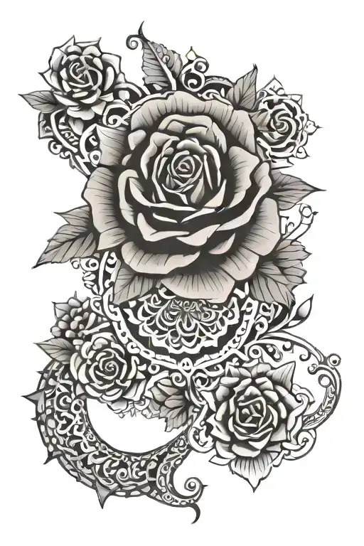 map of Mexico and rose mandala tattoo design idea