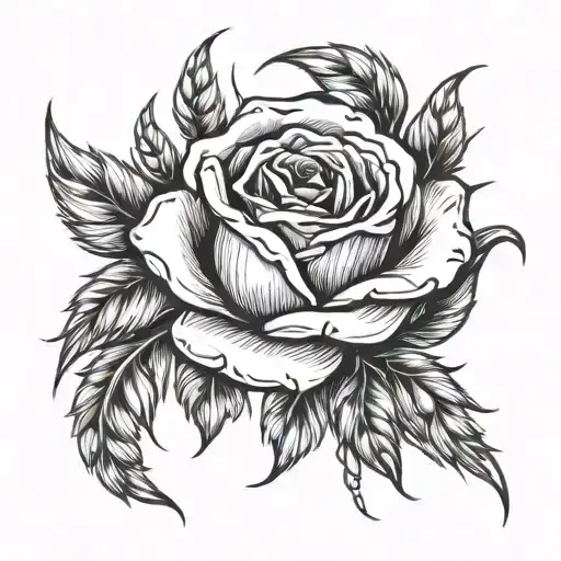 rose, sprig of wheat stalk intertwined tattoo design idea