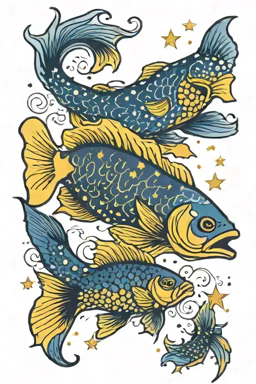 Picses fish colors like Starry Night; one with a dark blue head fadding to yellow at the takl, the other has it reversed tattoo design idea