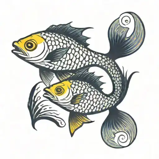 2 fish swimming in circle one has dark blue head fading to a yellow tail, the other is reverse colors. tattoo design idea