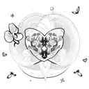 Love yourself femine heart shape, with orchids and butterfly around with a small moon tattoo design idea
