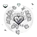 Love yourself femine heart shape, with orchids and butterfly around with a small moon tattoo design idea