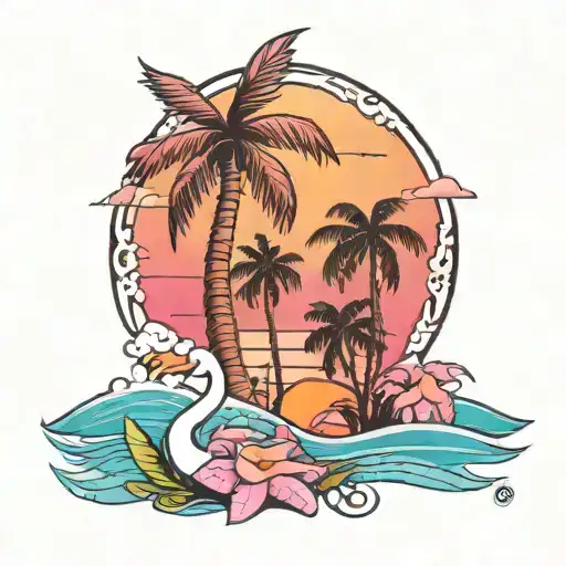 starfish,  Florida,  Palm tree, beach, sunset,  pink flamingo tattoo design idea