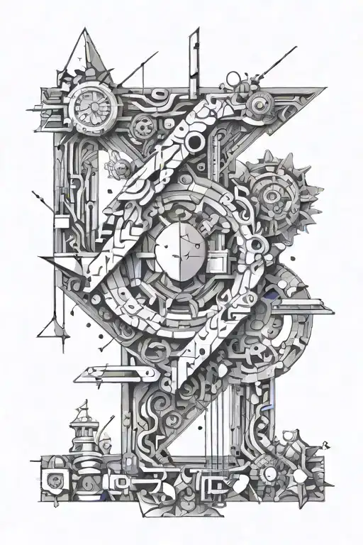 numeral four made out of tiny science fiction and fantasy items tattoo design idea
