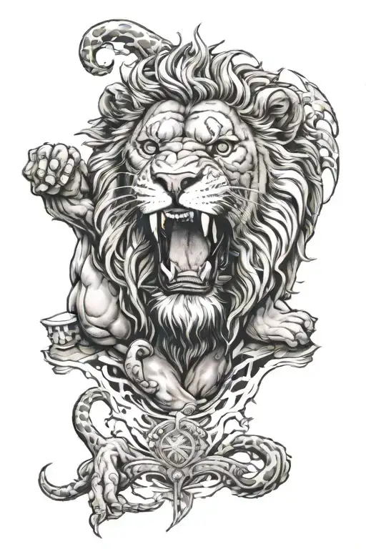 Samson rips lions mouth tattoo design idea