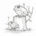 Frog and a cardinal sitting on a tree stump tattoo design idea