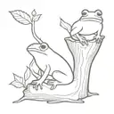 Frog and a cardinal sitting on a tree stump tattoo design idea