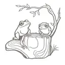 Frog and a cardinal sitting on a tree stump tattoo design idea