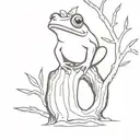 Frog and a cardinal sitting on a tree stump tattoo design idea