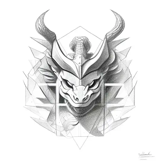 A drawing of the mythical creature chimera with a hacker twist, incorporating coding elements tattoo design idea