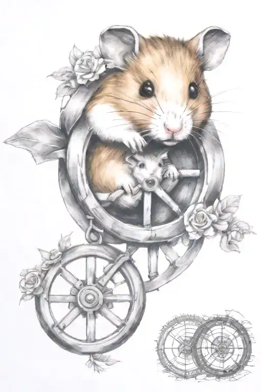 hamster in wheel intertwined within her she cried a river. add quote, "We accept the love we think we deserve" tattoo design idea