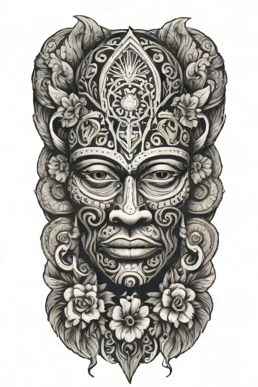 Puerto Rican Taino tribal tattoo with flowers tattoo design idea