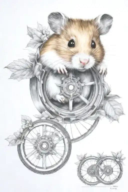 hamster in wheel intertwined within her she tattoo design idea