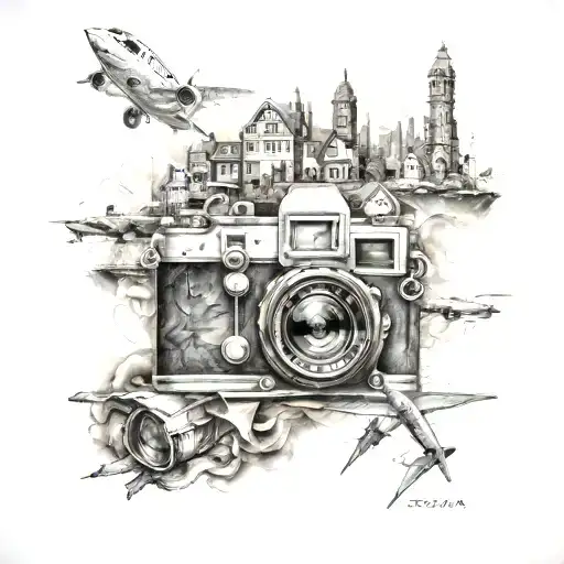 Create a unique tattoo design that combines your passion for buying real estate with your love for traveling and making memories, reflecting your close relationship with Cristina tattoo design idea