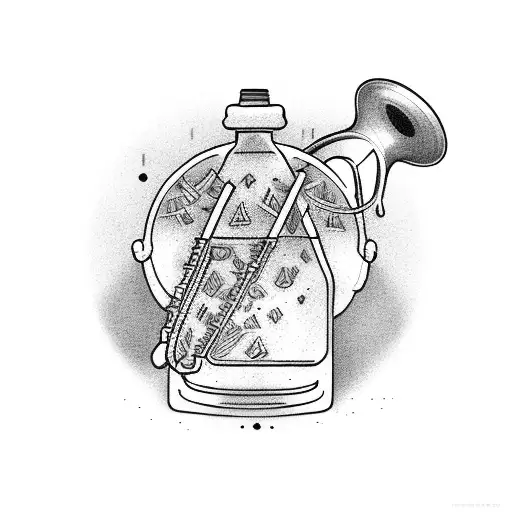 A bartender mixing drinks with musical instruments in the background tattoo design idea