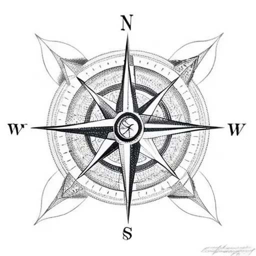 compass where the north points to success, family, travel and friends, and the south points to childhood, learning tattoo design idea