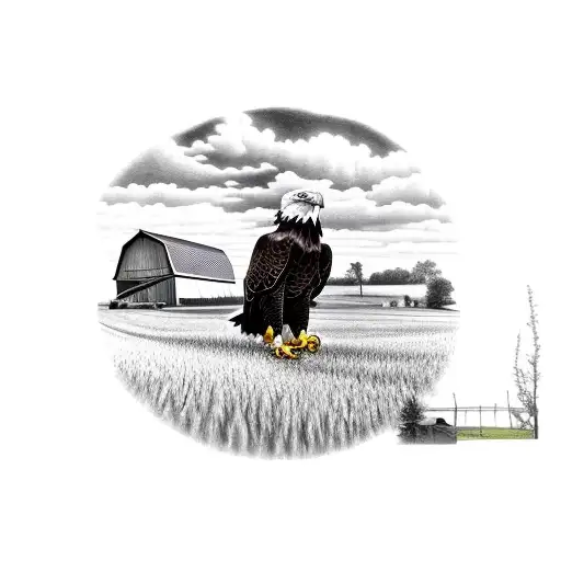 eagle with farm scenes  tattoo design idea