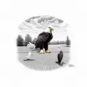 eagle with farm scenes  tattoo design idea