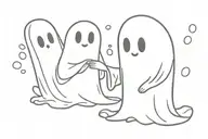 one cute ghost trying to read peacefully while the other cue ghost throw little stones at him trying to get his attenti tattoo design idea