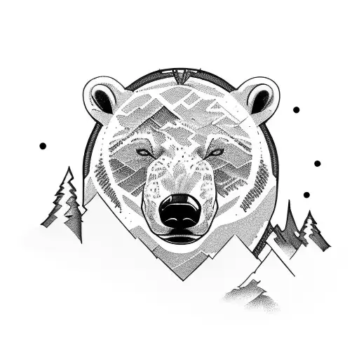 A majestic polar bear standing on top of a mountain peak tattoo design idea