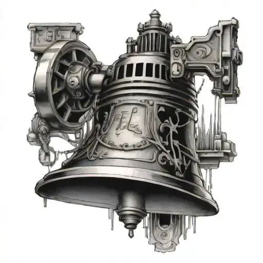 Philadelphia Liberty Bell transformed into a futuristic tech symbol tattoo design idea