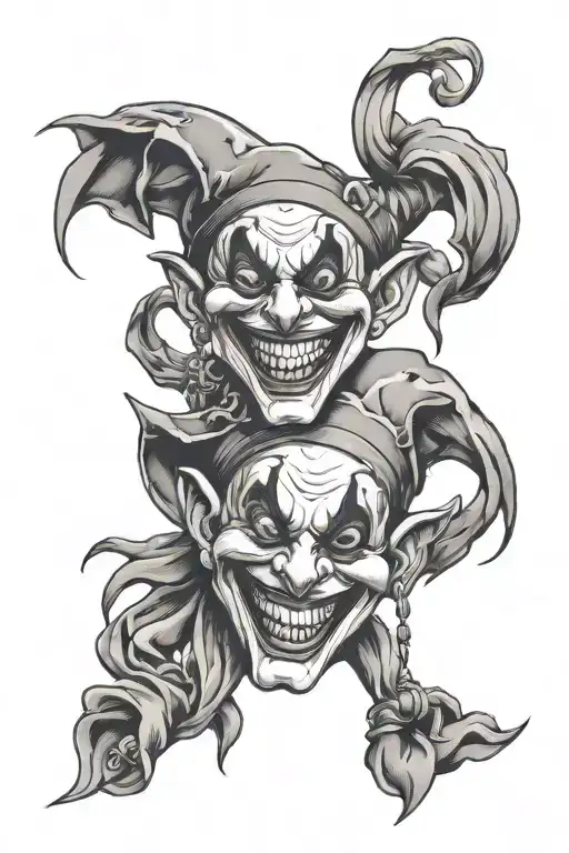 The "smile now cry later" tattoo, with two masks that look like Jester, one is laughing while the other is crying tattoo design idea