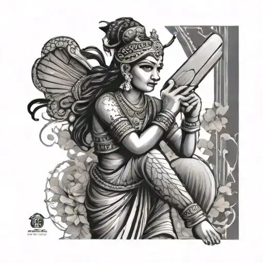 A creative tattoo design combining elements of cricket, politics, and eternal love symbolized by Laxmi tattoo design idea