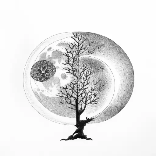 tree of life with moon and crow and butterfly tattoo design idea