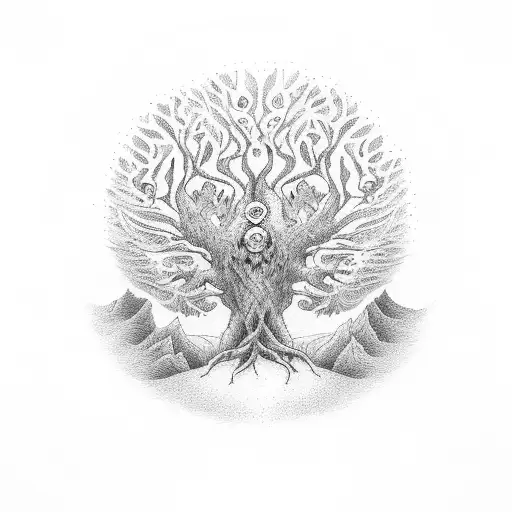 tree of life one half lives other half death tattoo design idea