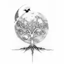 tree of life with moon and crow and butterfly tattoo design idea