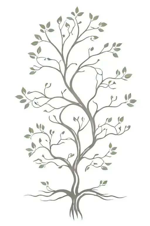 A minimalist design of a family tree with branches extending to include the roles of mother, wife, daughter, and aunt tattoo design idea