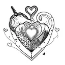 A quill pen and ink bottle with a heart-shaped ink spill tattoo design idea