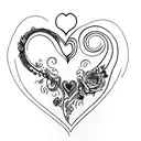 A quill pen and ink bottle with a heart-shaped ink spill tattoo design idea