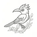 A cute chibi version of a Quetzal bird in a forest setting tattoo design idea