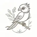 A cute chibi version of a Quetzal bird in a forest setting tattoo design idea