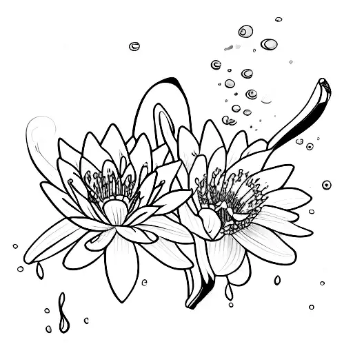 lily of the valley, water lily, poppy, aster, cosmos, narcissus, bouquet  tattoo design idea