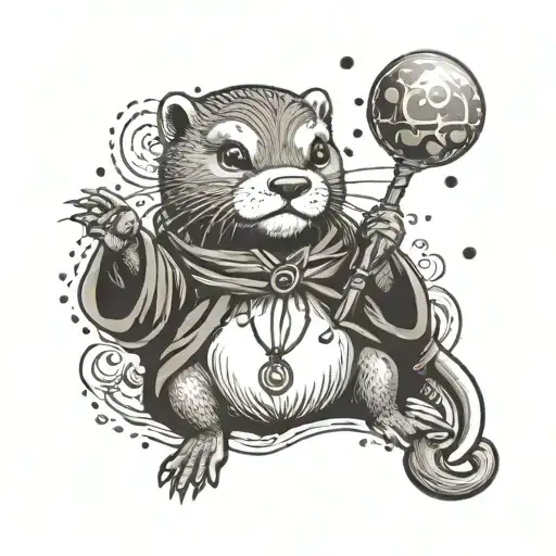 otter mage casting a spell tattoo design idea