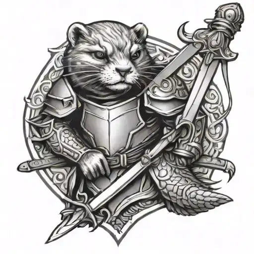 Otter paladin full armor and sword tattoo design idea