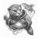 otter mage casting a spell tattoo design idea