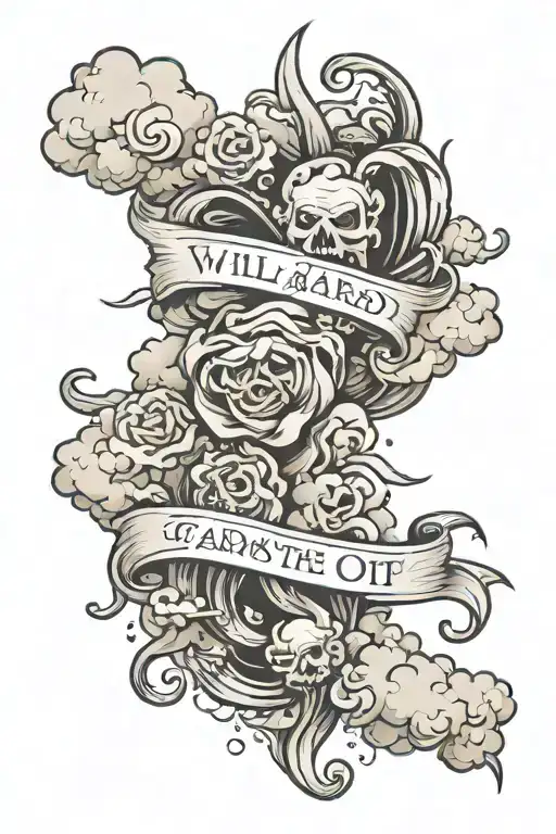 Clouds surrounding the text "I will not be afraid of many thousands of people who have set themselves against me all aro tattoo design idea