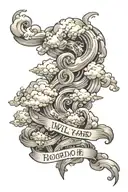 Clouds surrounding the text "I will not be afraid of many thousands of people who have set themselves against me all aro tattoo design idea